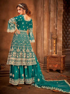 Myra Rama Green Heavy Embroidered Gharara Suit | Grab2Buy