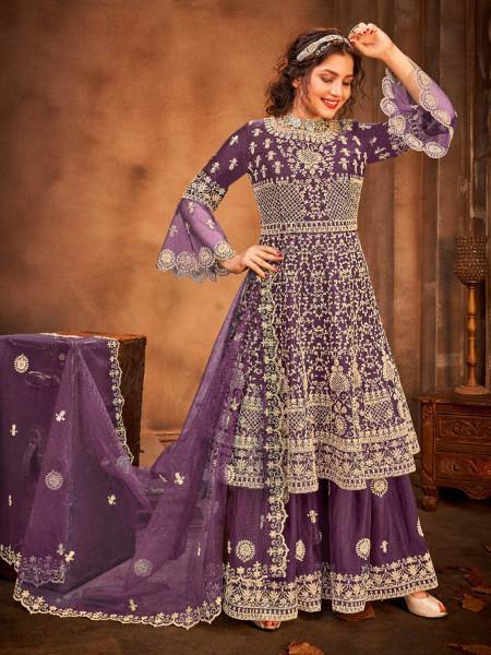 Myra Purple Heavy Embroidered Gharara Suit | Grab2Buy