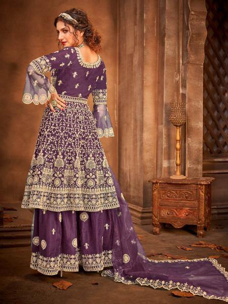 Myra Purple Heavy Embroidered Gharara Suit | Grab2Buy