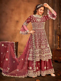 Myra Maroon Embroidered Gharara Suit | Grab2Buy