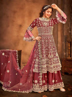 Myra Maroon Embroidered Gharara Suit | Grab2Buy