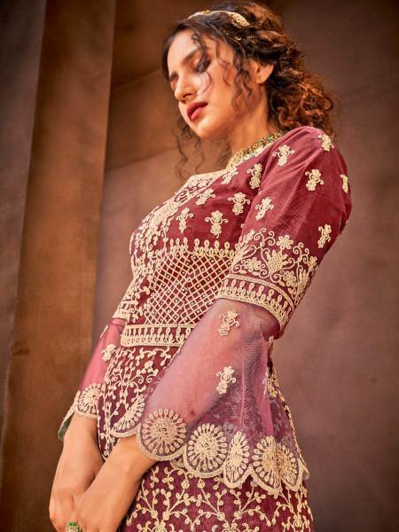 Myra Maroon Embroidered Gharara Suit | Grab2Buy