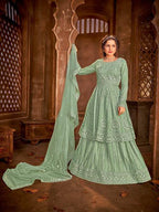 Myra Sea Green Heavy Embroidered Gharara Suit | Grab2Buy
