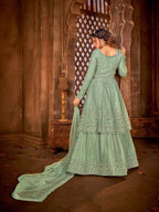 Myra Sea Green Heavy Embroidered Gharara Suit | Grab2Buy