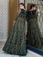 Myra Peacock Blue Net Embroidery Gown | Grab2Buy