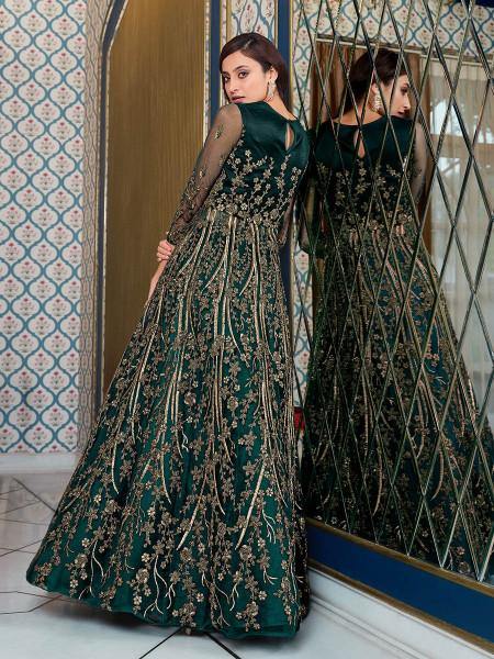 Myra Peacock Blue Net Embroidery Gown | Grab2Buy