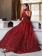 Myra Maroon Net Embroidery Gown | Grab2Buy