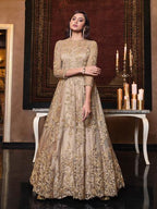 Myra Beige Net Embroidery Beautiful Gown | Grab2Buy