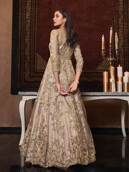 Myra Beige Net Embroidery Beautiful Gown | Grab2Buy