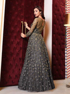 Myra Grey Net Embroidery Gown | Grab2Buy