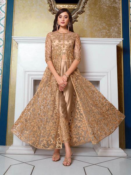 Myra Beige Net Embroidery Gown | Grab2Buy