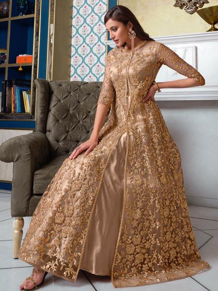 Myra Beige Net Embroidery Gown | Grab2Buy