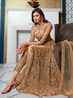 Myra Beige Net Embroidery Gown | Grab2Buy