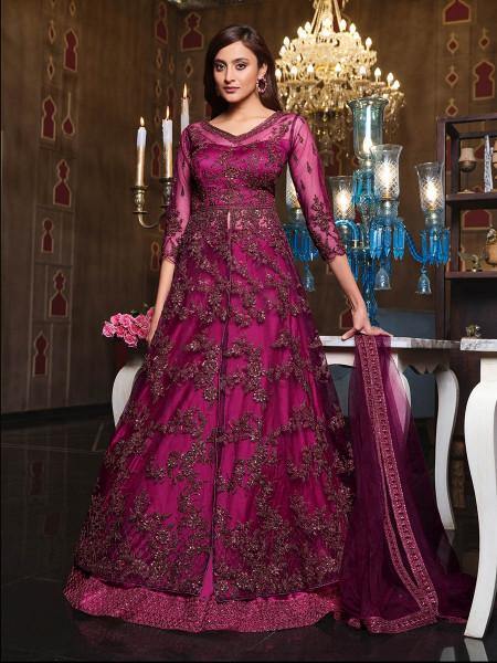 Myra Hot Pink Net Embroidery Gown | Grab2Buy