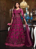 Myra Hot Pink Net Embroidery Gown | Grab2Buy