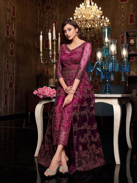 Myra Hot Pink Net Embroidery Gown | Grab2Buy