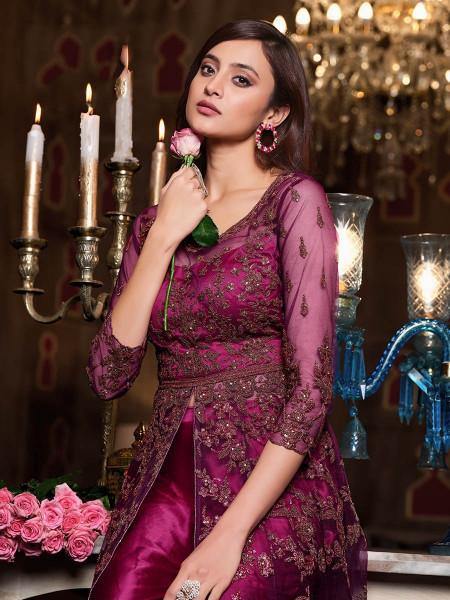 Myra Hot Pink Net Embroidery Gown | Grab2Buy