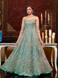 Myra Mint Blue Net Embroidery Gown | Grab2Buy