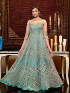 Myra Mint Blue Net Embroidery Gown | Grab2Buy