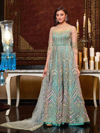 Myra Mint Blue Net Embroidery Gown | Grab2Buy