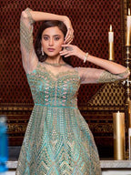 Myra Mint Blue Net Embroidery Gown | Grab2Buy