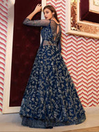 Myra Navy Blue Net Embroidery Gown | Grab2Buy