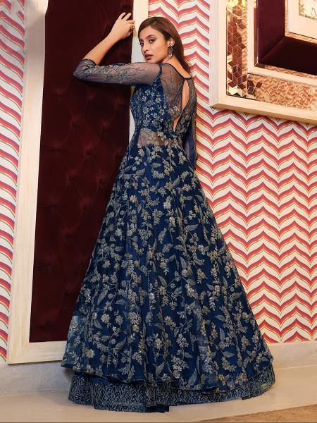 Myra Navy Blue Net Embroidery Gown | Grab2Buy