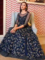 Myra Navy Blue Net Embroidery Gown | Grab2Buy