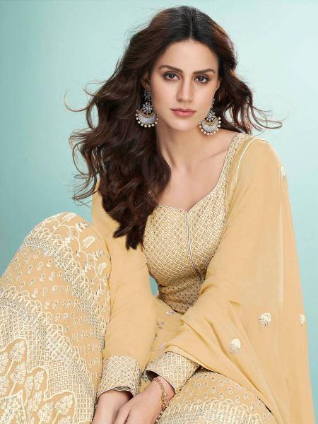 Myra Dusty Yellow Georgette Embroidered Anarkali Suit | Grab2Buy