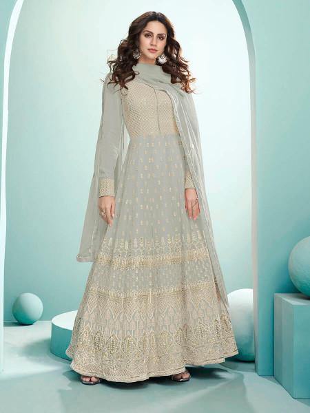 Myra Dusty Grey Georgette Embroidered Anarkali Suit | Grab2Buy