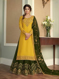 Myra Yellow and Green Georgette Embroidered Gharara Suit | Grab2Buy