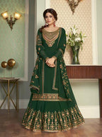 Myra Green and Gold Georgette Embroidered Gharara Suit | Grab2Buy