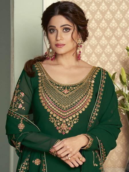 Myra Green and Gold Georgette Embroidered Gharara Suit | Grab2Buy