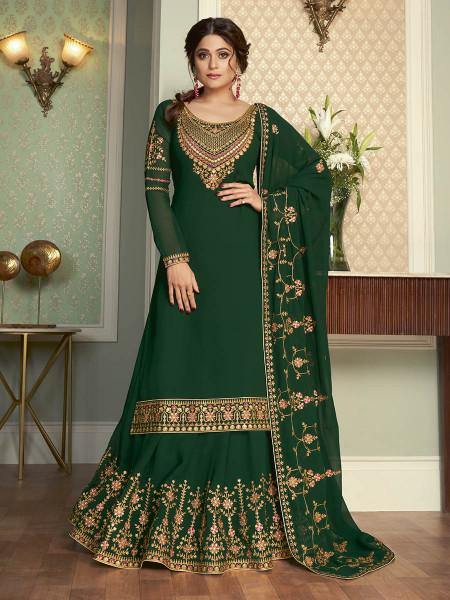 Myra Green and Gold Georgette Embroidered Gharara Suit | Grab2Buy