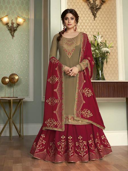 Myra Brown and Maroon Georgette Embroidered Gharara Suit | Grab2Buy