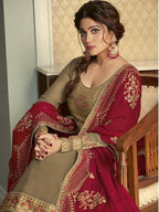 Myra Brown and Maroon Georgette Embroidered Gharara Suit | Grab2Buy