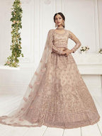Myra Dusty Pink Heavy Embroidered Net Bridal Lehenga | Grab2Buy