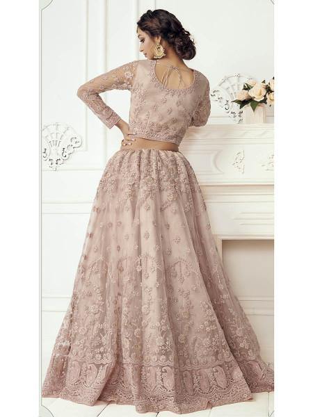 Myra Dusty Pink Heavy Embroidered Net Bridal Lehenga | Grab2Buy