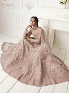 Myra Dusty Pink Heavy Embroidered Net Bridal Lehenga | Grab2Buy