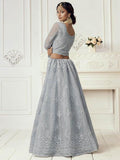 Myra Dusty Sea Blue Heavy Embroidered Net Bridal Lehenga | Grab2Buy