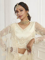 Myra Beautiful Fashion Off White Heavy Embroidered Net Bridal Lehenga | Grab2Buy