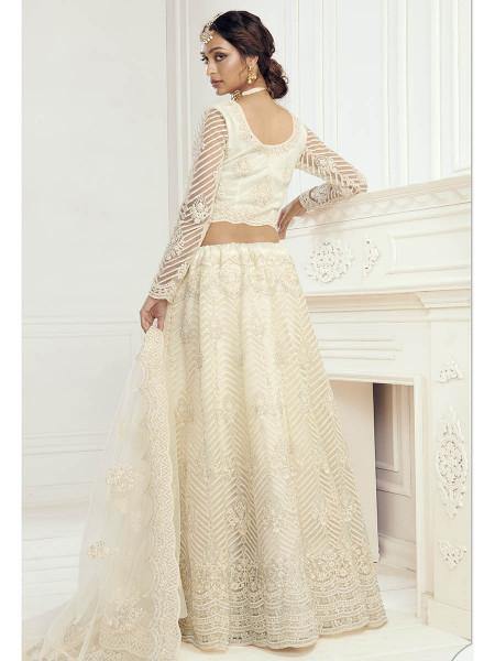 Myra Beautiful Fashion Off White Heavy Embroidered Net Bridal Lehenga | Grab2Buy