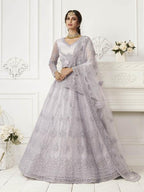 Myra Grey Heavy Embroidered Net Bridal Lehenga | Grab2Buy