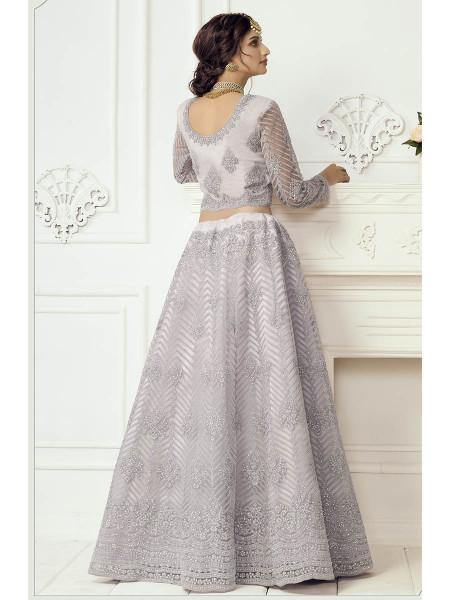 Myra Grey Heavy Embroidered Net Bridal Lehenga | Grab2Buy