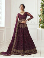 Myra Wine Heavy Embroidered Net Bridal Lehenga | Grab2Buy