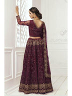 Myra Wine Heavy Embroidered Net Bridal Lehenga | Grab2Buy
