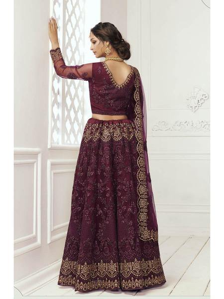 Myra Wine Heavy Embroidered Net Bridal Lehenga | Grab2Buy