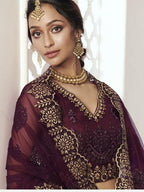 Myra Wine Heavy Embroidered Net Bridal Lehenga | Grab2Buy