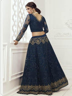 Myra Deep Blue Heavy Embroidered Net Bridal Lehenga | Grab2Buy