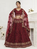 Myra Maroon Heavy Embroidered Net Bridal Lehenga | Grab2Buy